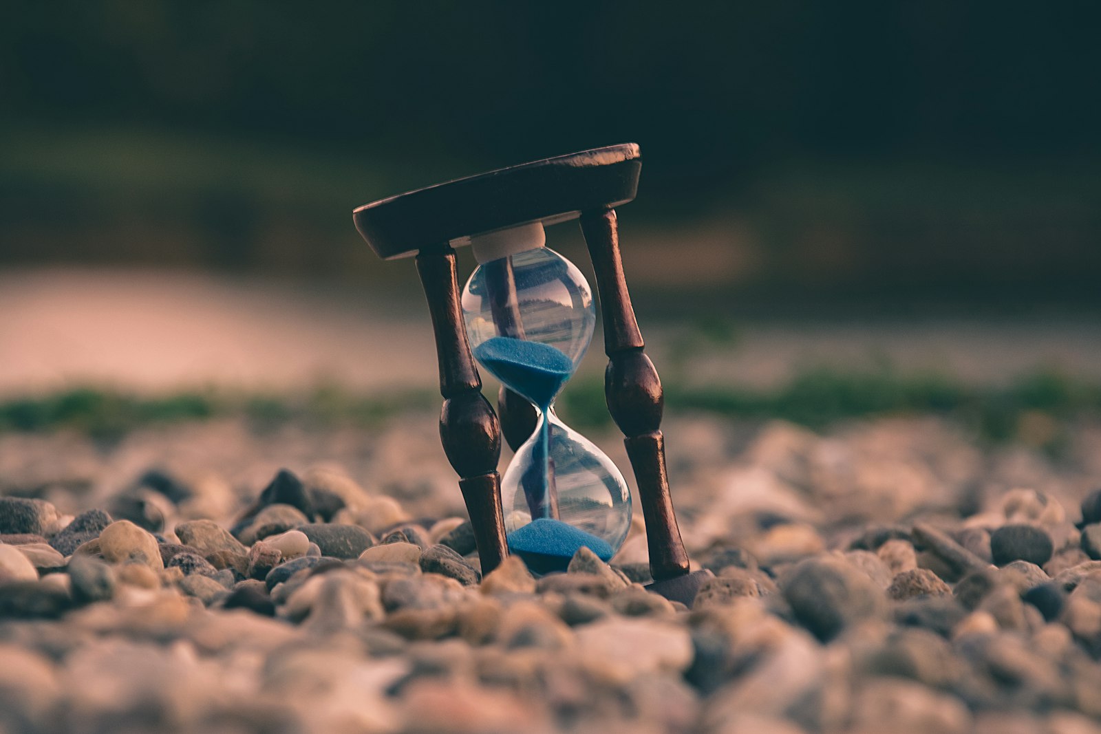 Hourglass on stones — bathroom time warp
